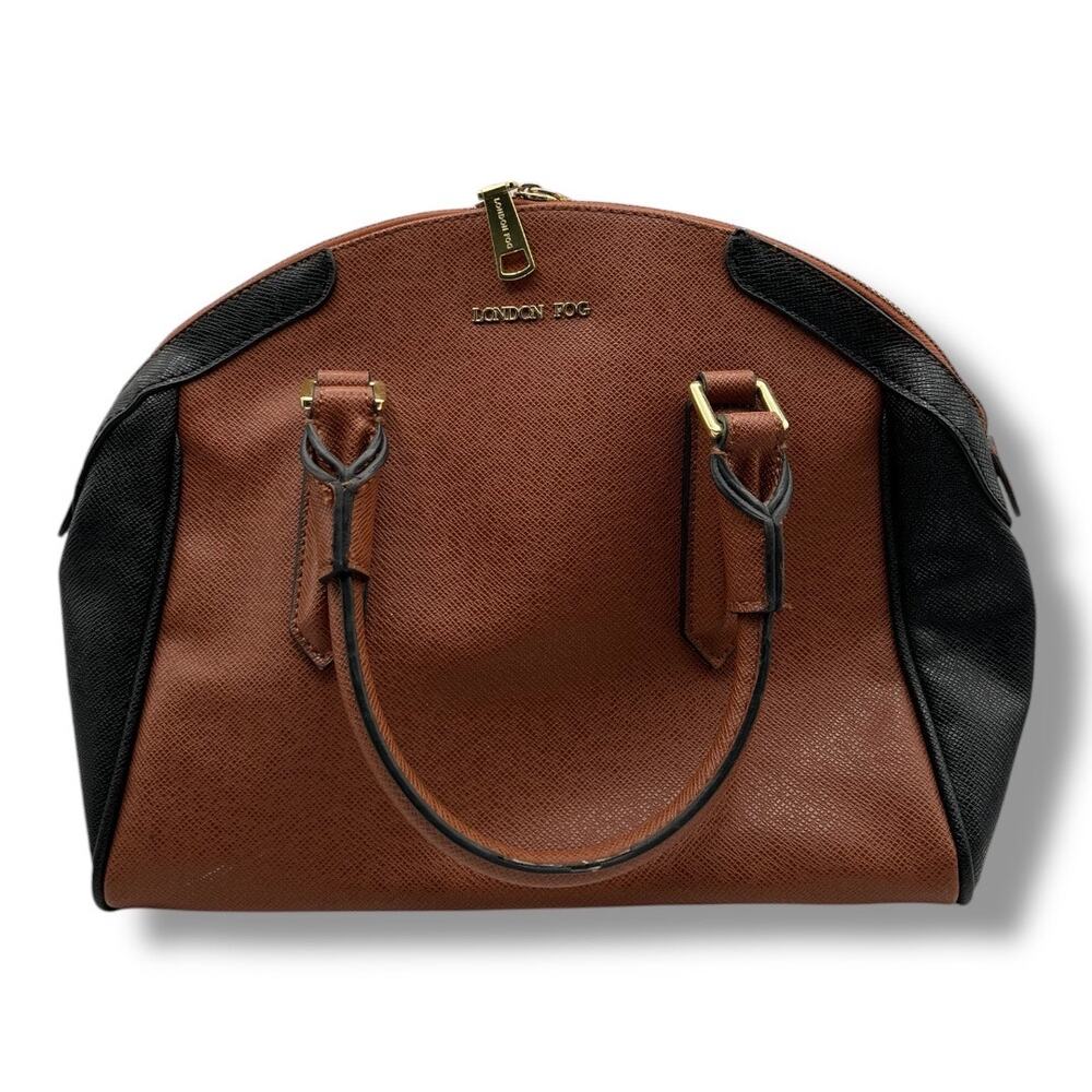 London Fog Brown and Black Leather Shoulder Bag